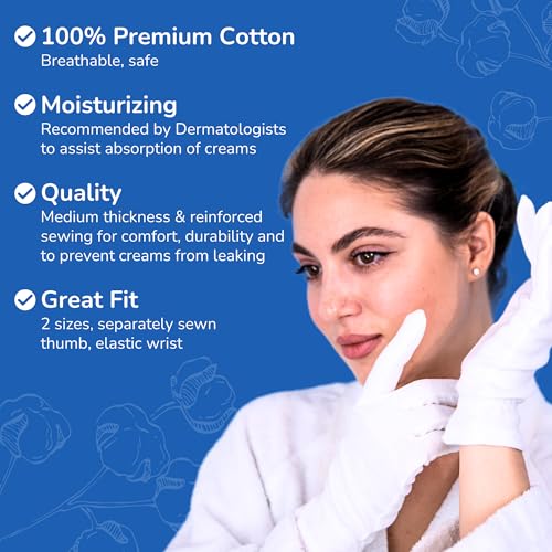 Dermrelief Organic Cotton Moisturizing Gloves for Eczema (Large, 3 Pairs)