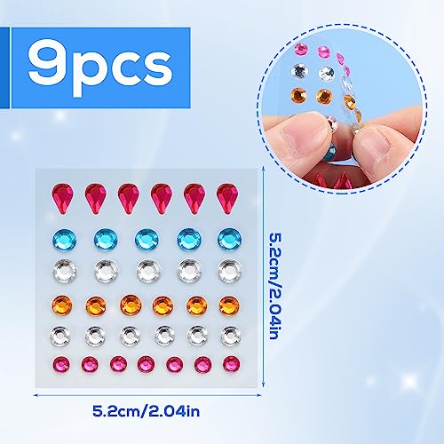 Face Gems Stickers - 9 Sheets Self-Adhesive Jewels for Makeup