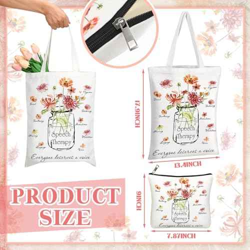 2 Pcs Christmas Speech Therapy Gifts Speech Language Pathologist Tote Bag with Cosmetic Bag Christmas Occupational Therapy Appreciation Gifts for Women St Slp Assistant Therapist