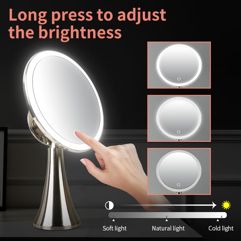 Surdy 9" Lighted Makeup Mirror with 5x/10x Magnification