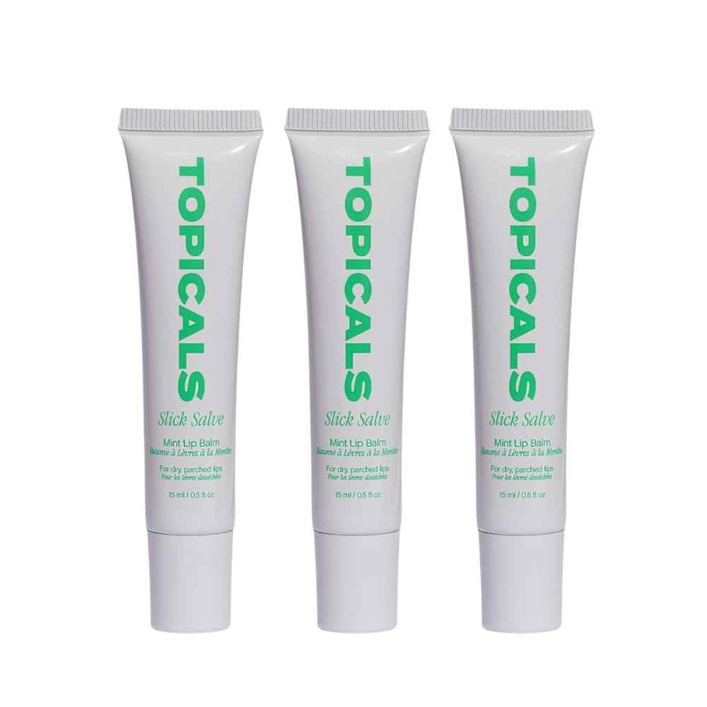 Topicals Slick Salve Mint Glossy Lip Balm | Soothes Discomfort, Strengthens Barrier & Provides Lasting Hydration & Relief | Vegan, Paraben-Free Formula w/Hyaluronic Acid (3 Pack, 0.5 Fl Oz Each)
