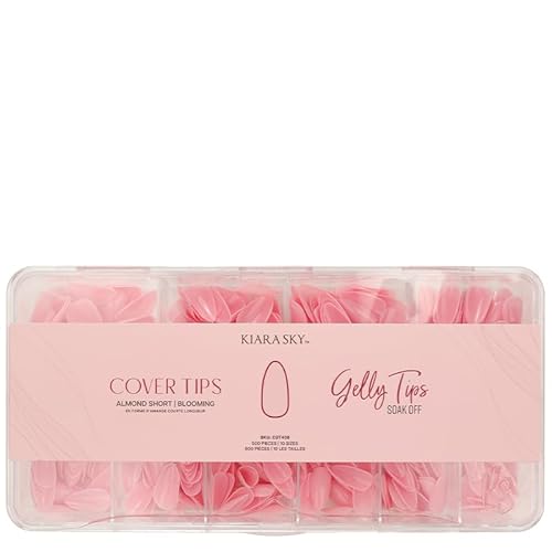 Kiara Sky Short Almond Cover Gelly Tips | Soak Off Pre-Shaped Soft Gel Nail Extensions | Blooming