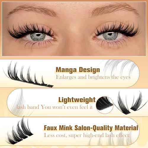 Manga Lash Clusters Fairy Eyelash Clusters Natural Cluster Eyelash Extensions Wispy 10-16mm Lashes Clusters Anime C-Curly Individual Lashes 208pcs Spiky Eyelashes Clusters by Ruairie