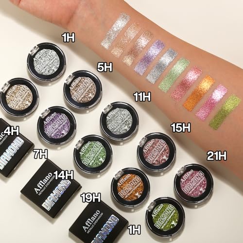 Afflano Silver Glitter Eyeshadow Super Pigmented, Intense Color Gray Silver Eyeshadow Palette Single, Long Lasting Sparkle Shimmer Metallic Glitter Eyes Look, Blendable Neutral Grey Eye Shadow Makeup