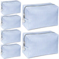 6-Pack Light Blue Seersucker Makeup Bags Set