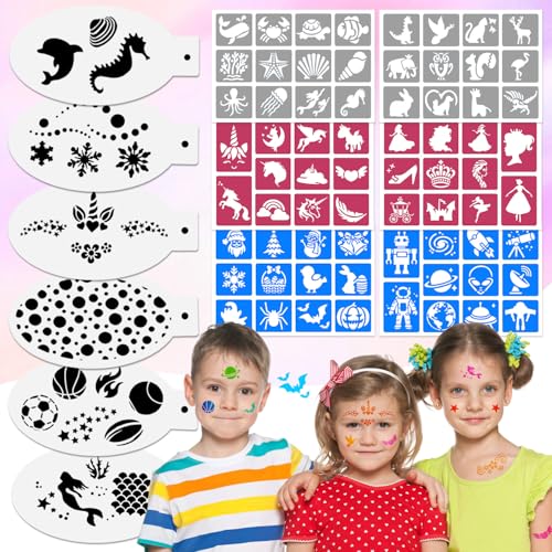 Face Painting Kit for Kids,54 Colors Face Paint Makeup Kit,Non-Toxic Water Activated Facepaint Pallette with Brushes,Stencils,Sponge,Gems,For Halloween,Christmas Carnival, Party,cosplay ctc.