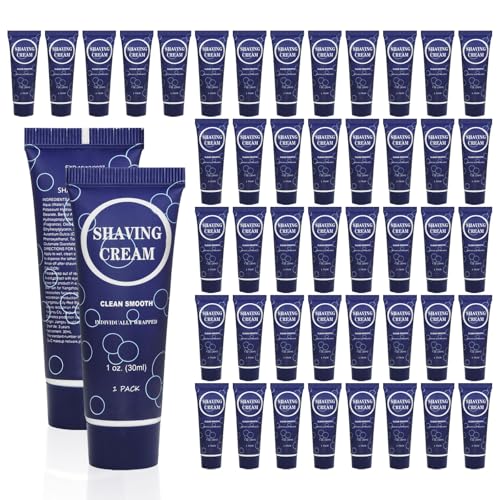 Travel Shaving Cream for Men, Individually Wrapped Mini Shaving Cream in Bulk, Disposable Travel Size Toiletries Amenities Vacation for Hotel, Shelter/Homeless/Nursing Home/Charity 1 Oz (Pack of 60)