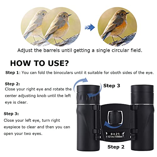 8x21 Compact Binoculars for Bird Watching, Mini Small Binoculars for Adults Teens, Full Optical Binoculars for Opera Hiking Hunting Travel Concert Gift(Black)