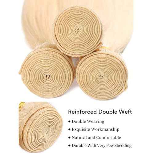613 Bundles Human Hair Extensions 100g/Bundle 613 Color Real Human Hair Extensions For Women Light Blonde Color Human Hair Bundles 2-3set Can Be Full Head (Straight Hair, 24 Inch)