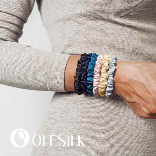 OLESILK Silk Hair Tie - 100% Mulberry Silk Scrunchies, Soft and Gentle Hair Accessories, Skinny for Women with Thin Fine Hair, 3 Count, Brown