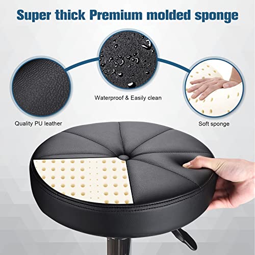 HMTOT Adjustable Swivel Beauty & Salon Stool with Wheels, Black