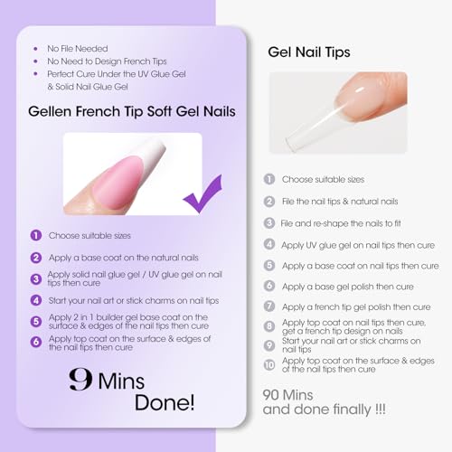 Gellen Pink French Tip Gel Nail Kit 240PCS Short Square Press-On Nails - Variation 240pcs-Pink Short Square Tips Kit