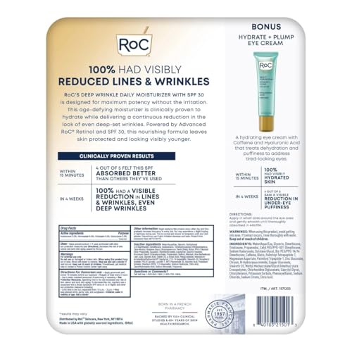 RoC Retinol Correxion Deep Wrinkle Day Cream, 2.6 fl oz Total (2-Pack of 1.3 fl oz), with Bonus Eye Cream 0.4 fl oz