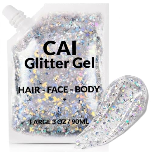CAI Beauty Holographic Silver Glitter Gel - 3 oz Vegan & Non-Toxic