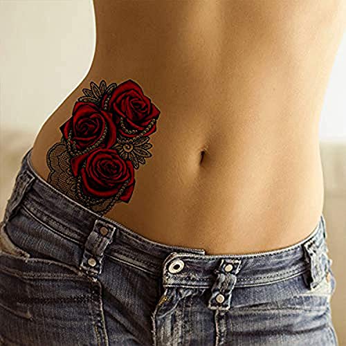 Red Rose Black Lace Temporary Tattoo - 4 Pack Waterproof