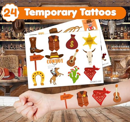 36-Piece Western Party Favors Set - Cowboy Tattoos & Stamps