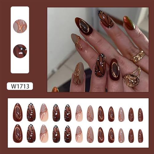 Medium Almond Press-On Nails with 3D Butterfly Design - 24 Pcs