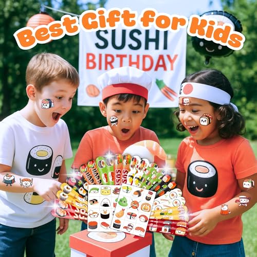 Sushi Party Favors Set - 24 Tattoos & 24 Slap Bracelets