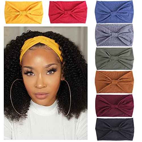 Kachanaa 8 Pack Wide Non-Slip Boho Women's Headband - Elastic Large African Turban Headwrap Ideal for Yoga,Workouts,Running - Non-Slip Design for Women