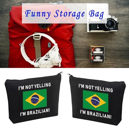LEVLO Funny Brazil Pride Souvenir I'm Not Yelling I'm Brazilian Makeup Bags Gift for Friend or Coworker (I'm Brazilian+black)