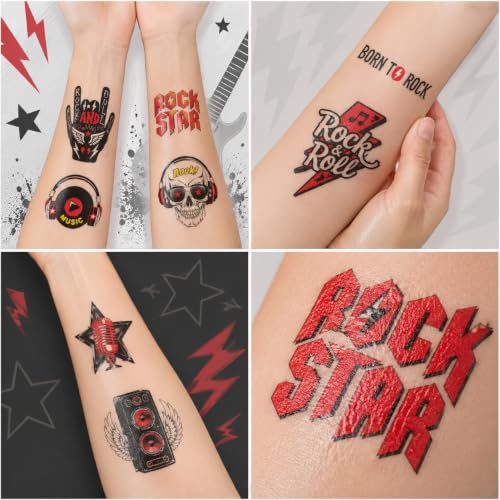 96PCS Rock N Roll Temporary Tattoos - Glow in Dark Party Favors
