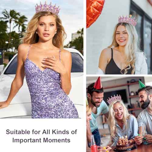 CAVETEE Crystal Crowns for Women Full Round Queen Tiara for Women Bridal Wedding Prom Princess Birthday Decorations Birthday Crown Cake Topper