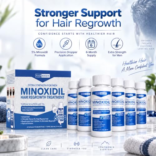 Men's Minoxidil Hair Regrowth Liquid 5% Topical Solution for Thicker Hair