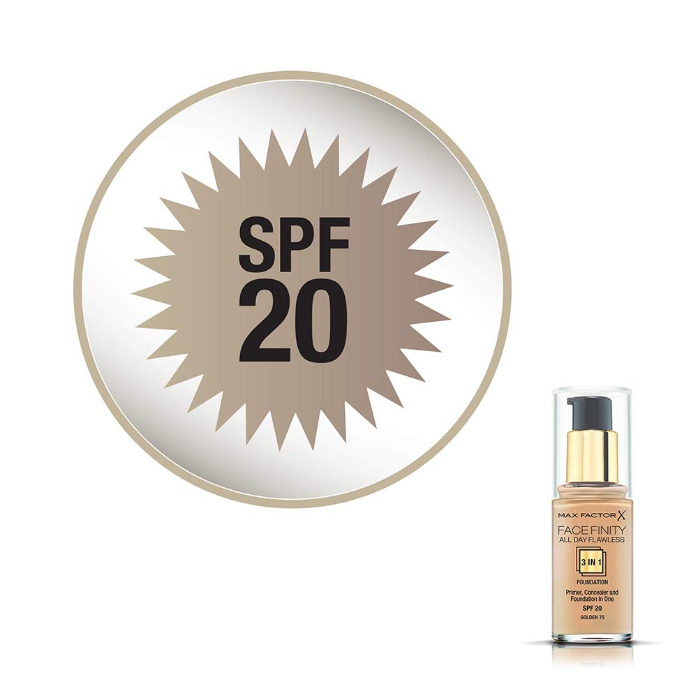 Max Factor Facefinity 3 In Primer Concealer Foundation Spf 20 75# 30 Ml1, Golden, unscented, 1 Fl Oz