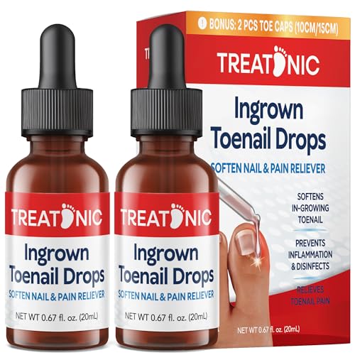Treatonic Ingrown Toenail Treatment Drops - Ingrown Toenail Softener and Reliever Kit for Easy Trimming with Silicone Gel Toe Caps - 2 Pack