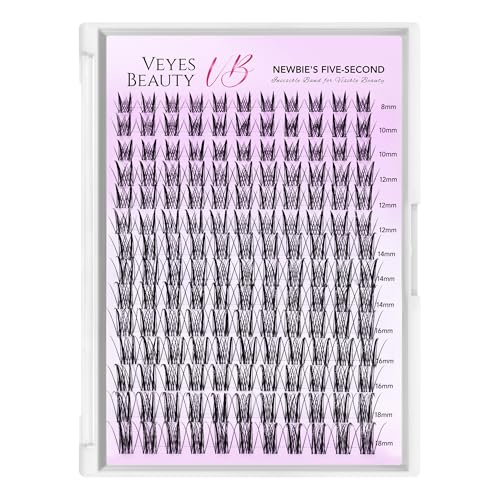 VEYESBEAUTY Lash Clusters Kit Eyelash Extensions Thin & Invisible Band DIY Individual False Eyelashes Newbie's Five-Second Series Lash Tray for Self-application, Sylph Lashes 8-18mm Mixed Length
