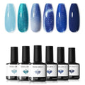 Modelones Cat Eye Gel Nail Polish Set Glitter 6 Colors Blue Winter - Long-Lasting Manicure