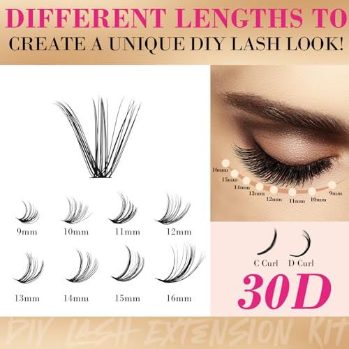360 PCS Individual Cluster Lashes C Curl 0.07D 9-16mm MIX 30D DIY Eyelash Extensions Reusable False Lashes Long Faux Mink Eyelash Clusters Extensions