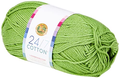 Lion Brand 24/7 Cotton Yarn, Lightweight Yarn for Knitting, Crocheting, and Crafts, Grass, 1 Pack