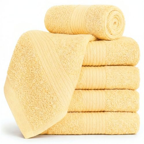 Ample Decor 100% Cotton Washcloths 12x12 Inch, 600 GSM, Set of 5