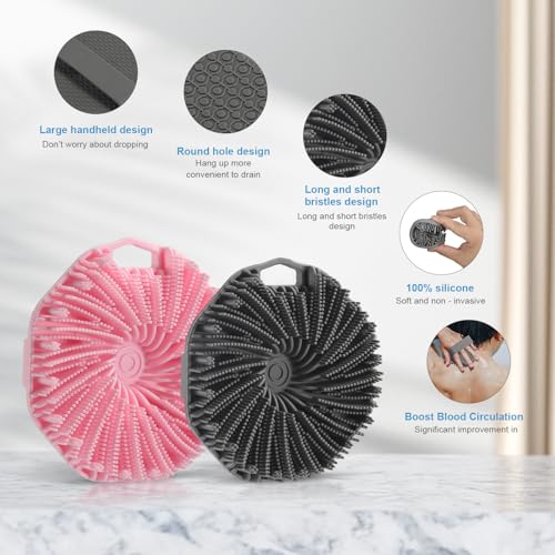 Silicone Body Scrubber Set - 2 Pack Exfoliating Shower Brush