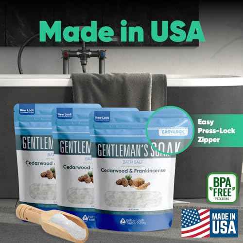 Gentleman's Bath Salt (3-Pack Plus Scoop) Bath for Men with Pure Essential Oils in BPA Free Pouch with Press-Lock Seal Made in USA 3-Pack of 2-lbs, 6-lbs Total