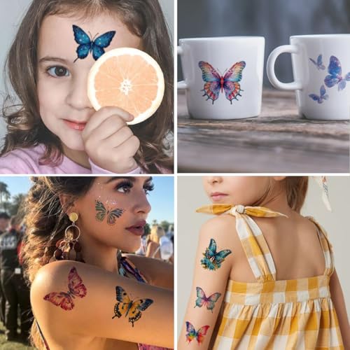 Glitter Butterfly Temporary Tattoos for Kids, 74 Sheets