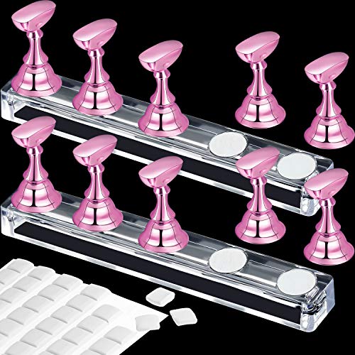 Magnetic Nail Art Practice Stands with Acrylic Tips & Reusable Adhesive Putty