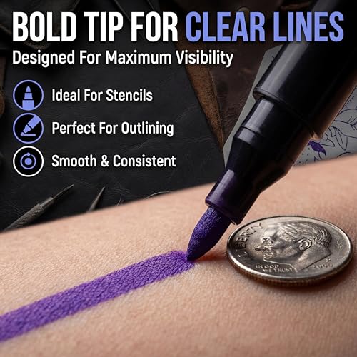 Tattoo Skin Markers Bold Tip Purple 5-Pack
