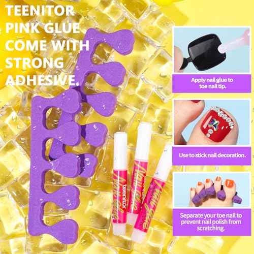 Teenitor Toe Nail Press ons with Glue Set, 120pcs Black Press on Toenails for Women Toe Press on Nails, Fake Toe Nails Tips Kit False Toenails Square