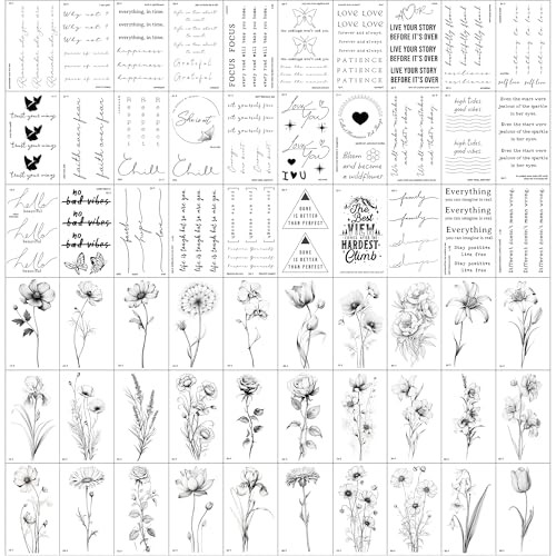 Realistic Temporary Tattoos - 60 Sheets (Quotes & Flowers)