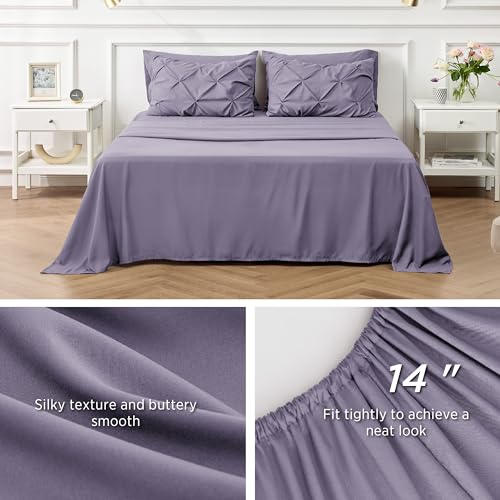 Bedsure Twin Comforter Set with Sheets - 5 Pieces Twin Bedding Sets, Pinch Pleat Grayish Purple Twin Bed in a Bag with Comforter, Sheets, Pillowcase & Sham