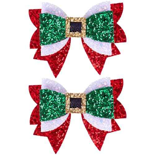 Christmas Hair Bows, Glitter Hair Clips for Girls, 3.5 Inch Red Green White Bows Alligator Hairpin Sparkly XMAS Hair Accessories Christmas Stocking Stuffers Gift for Kids Girls Teens Women