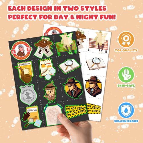 96 PCS Detective Party Favors Set ? 72 Pre-Cut Temporary Tattoos & 24 Slap Bracelets for Kids and Adults, Mystery Birthday Decorations, Escape Room Prizes & Spy-Themed Classroom Rewards