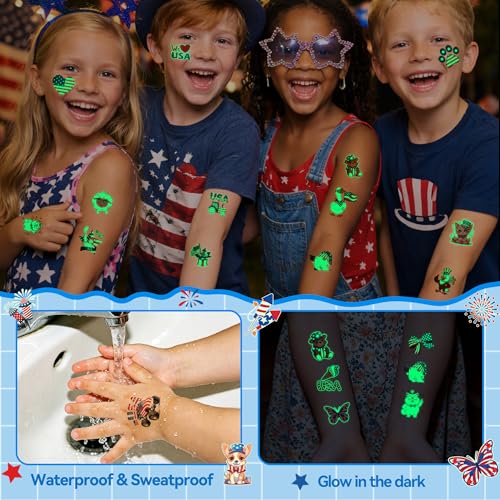 108 Glow in the Dark 4th of July Temporary Tattoos for Kids