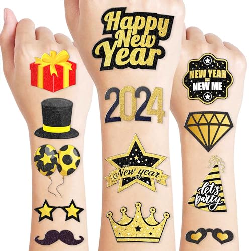 New Year Eve Temporary Tattoos - 8 Sheets, 99 Designs, Party Favors