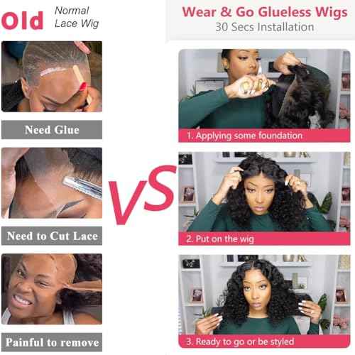 Glueless Wigs Human Hair Pre Plucked Pre Cut Wear and Go Deep Wave Lace Front Wigs Human Hair for Beginners Upgraded No Glue Pre Cut 5x5 Hd Lace Closure Wigs for Black Women Human Hair 16 Inch