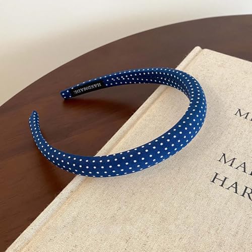 Glimbely 3-Pack Polka Dot Headbands for Women - Black White Blue Retro Non Slip Hair Accessories