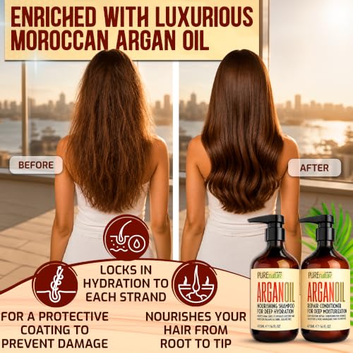 Pure Nature Lux Spa Moroccan Argan Oil Shampoo & Conditioner Set - Sulfate-Free Hair Care