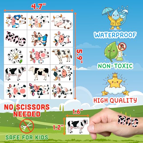 Cow Temporary Tattoos - 60Pcs Party Favors for Kids